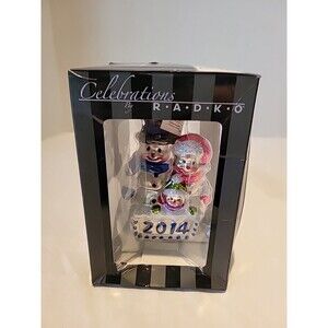 2014 Christopher Radko Glass Christmas Ornament Snowman Family New Box Damage